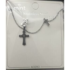 Stainless Steel Cross Necklace And Cross Earrings Set